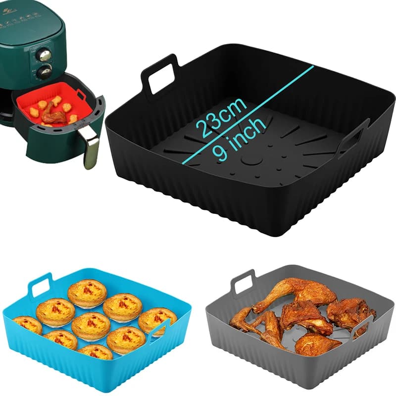 Large 23cm Air Freshener Silicone 9 Inch Airfryer Fodere Stampo Riutilizzabile Forno Quadrato Teglia Pentola per Cosori Ninja 6-8QT