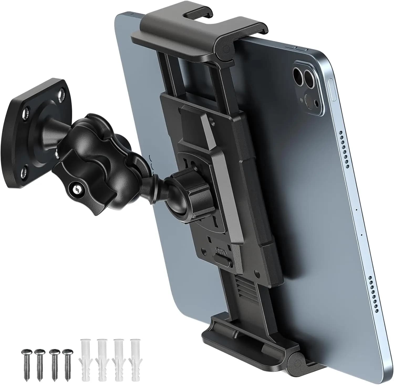 360° Adjustable Tablet Wall Mount Holder for iPad, Samsung, Kindle, 5-13", Heavy Duty Drill Base, Screw Installation