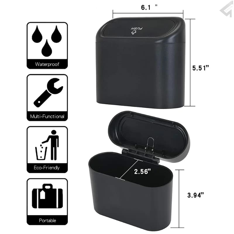 Mini pattumiera per auto portatile sospesa, accessori per contenitori di stoccaggio automatico, cestino per rifiuti, pattumiera con coperchio per auto, ufficio, casa