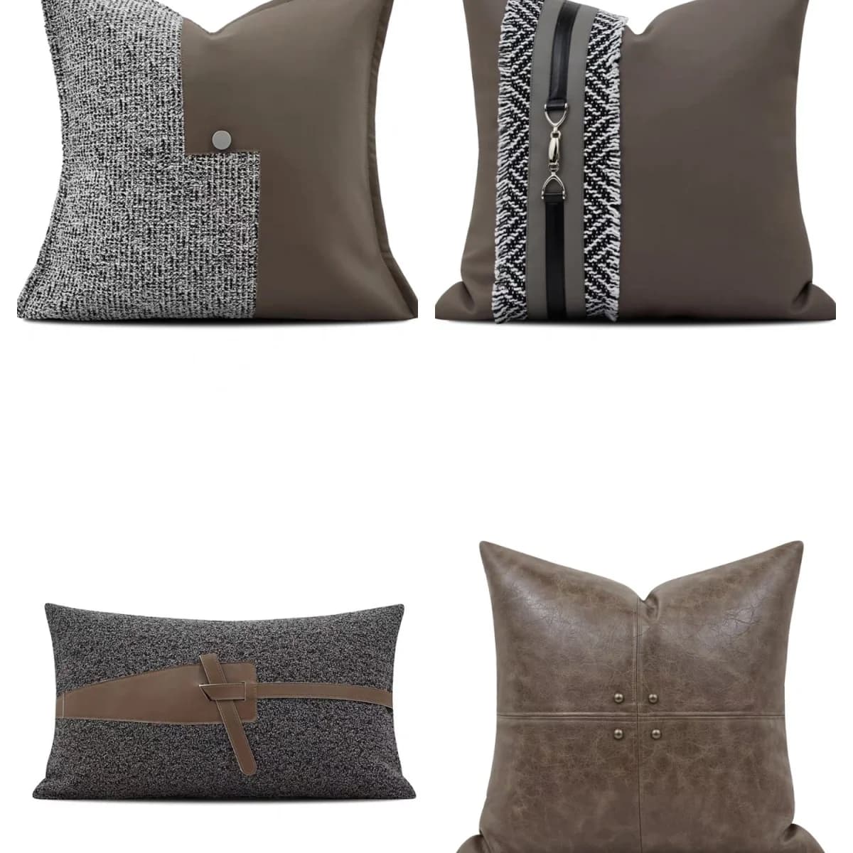 Modern luxury coffee color cushion cover pillowcase brown pu leather patchwork pillow cover backrest