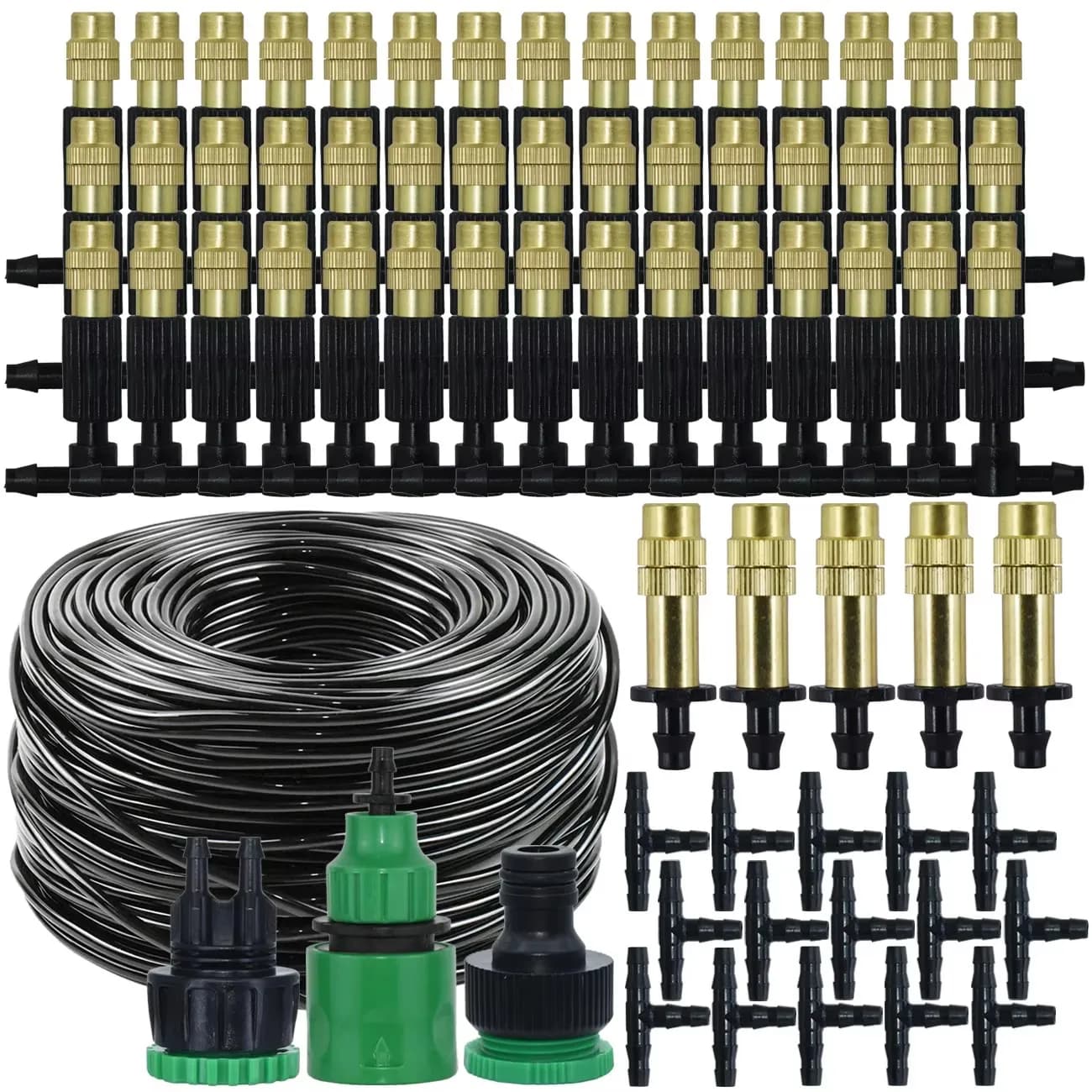 15M-30M Outdoor Misting Cooling System Garden Irrigation Watering 1/4'' Brass Atomizer Nozzles 4/7mm Hose for Patio Greenhouse