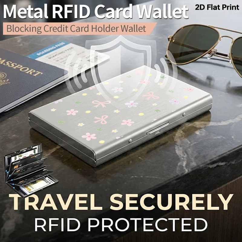 Portacarte in Metallo con Blocco RFID, Sottile, con Motivo Floreale a Cuore, Porta Carte di Credito Antifurto, Portafoglio in Alluminio con Apertura Laterale Ultra Sottile