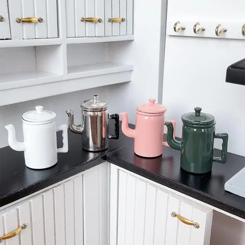 1:12 Miniature di case delle bambole carine Bollitore con coperchio Modelli Accessori da cucina per la decorazione della casa delle bambole Bambini Giochi di imitazione Giocattoli Regali fai da te