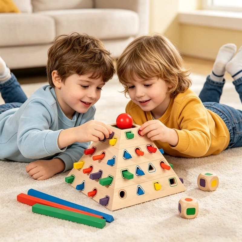 Gioco Montessori di abbinamento forme geometriche, piramide con aste per l'apprendimento dei colori, gioco da tavolo educativo in legno per il gioco quotidiano dei bambini