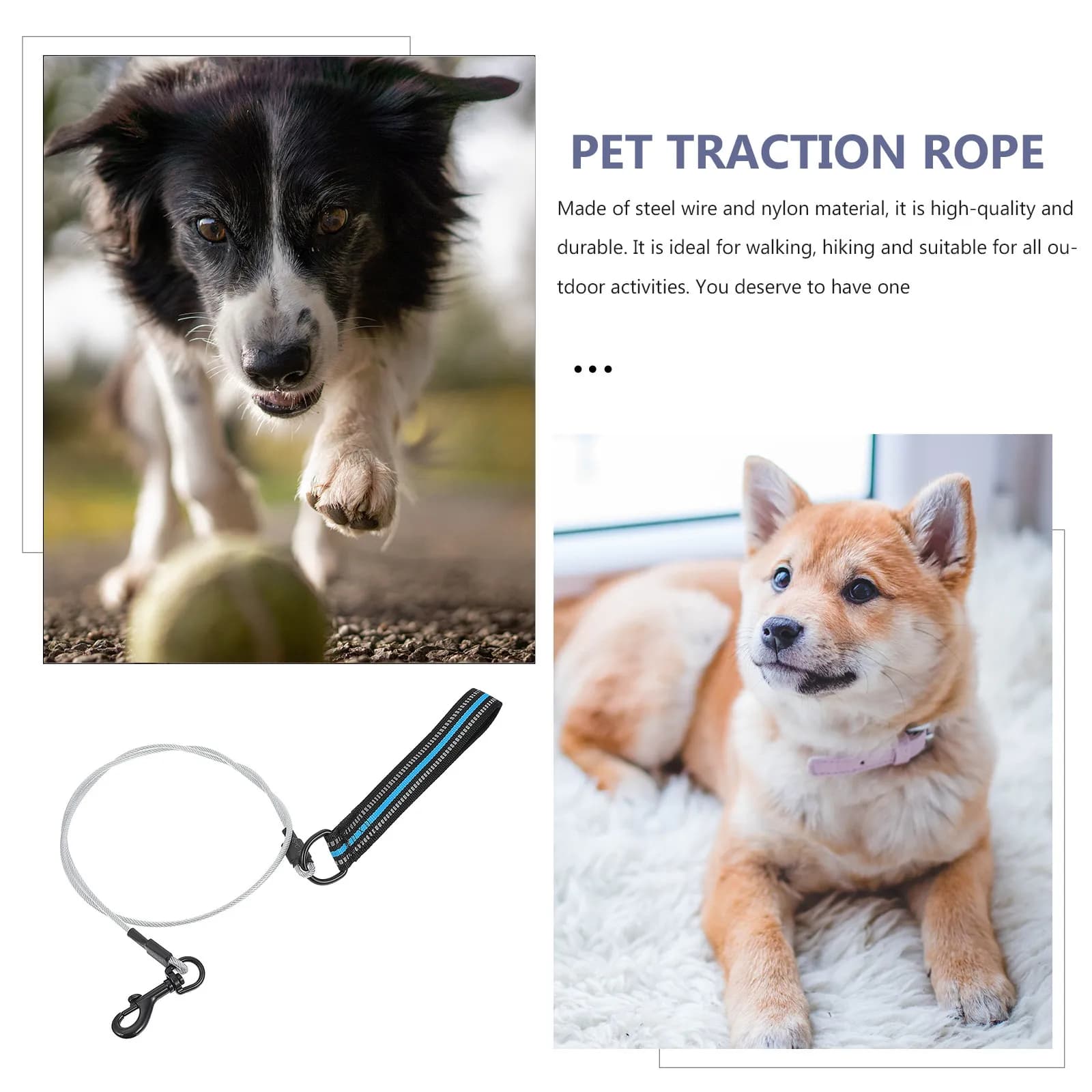 Guinzaglio per Cani in Filo d'Acciaio Anti-Morso, Robusto, 12M, Leggero e Portatile, Corda per Passeggiate all'Aperto, Accessori per Animali Domestici