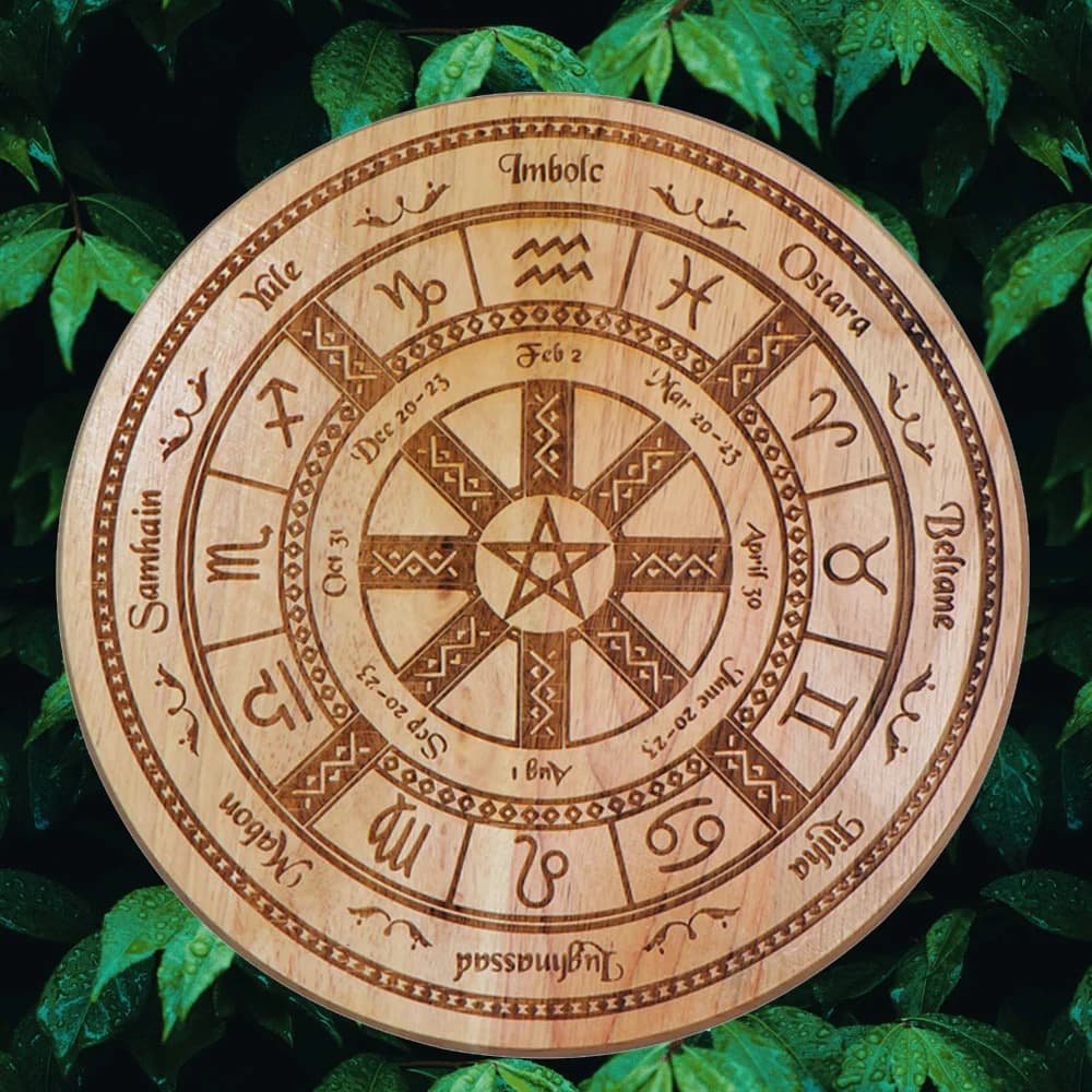 2025Nuova roulette dei tarocchi in legno, disco pentagramma, disco di gioco del calendario delle fasi lunari, ornamenti del pendolo dell'arrangement della costellazione
