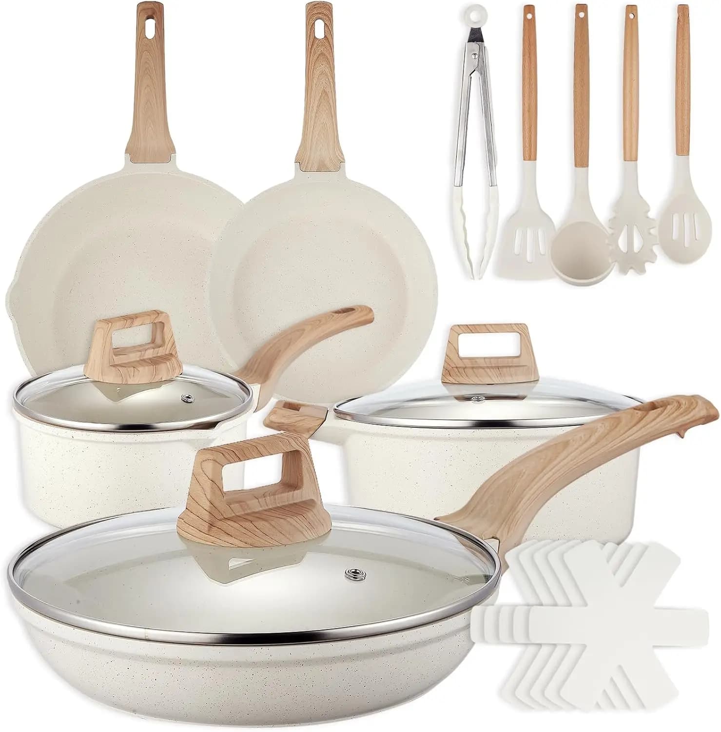 Set di 18 Pentole e Padelle per Cucina, Set di Pentole in Ceramica Antiaderente, Padelle e Casseruole Antiaderenti per Induzione