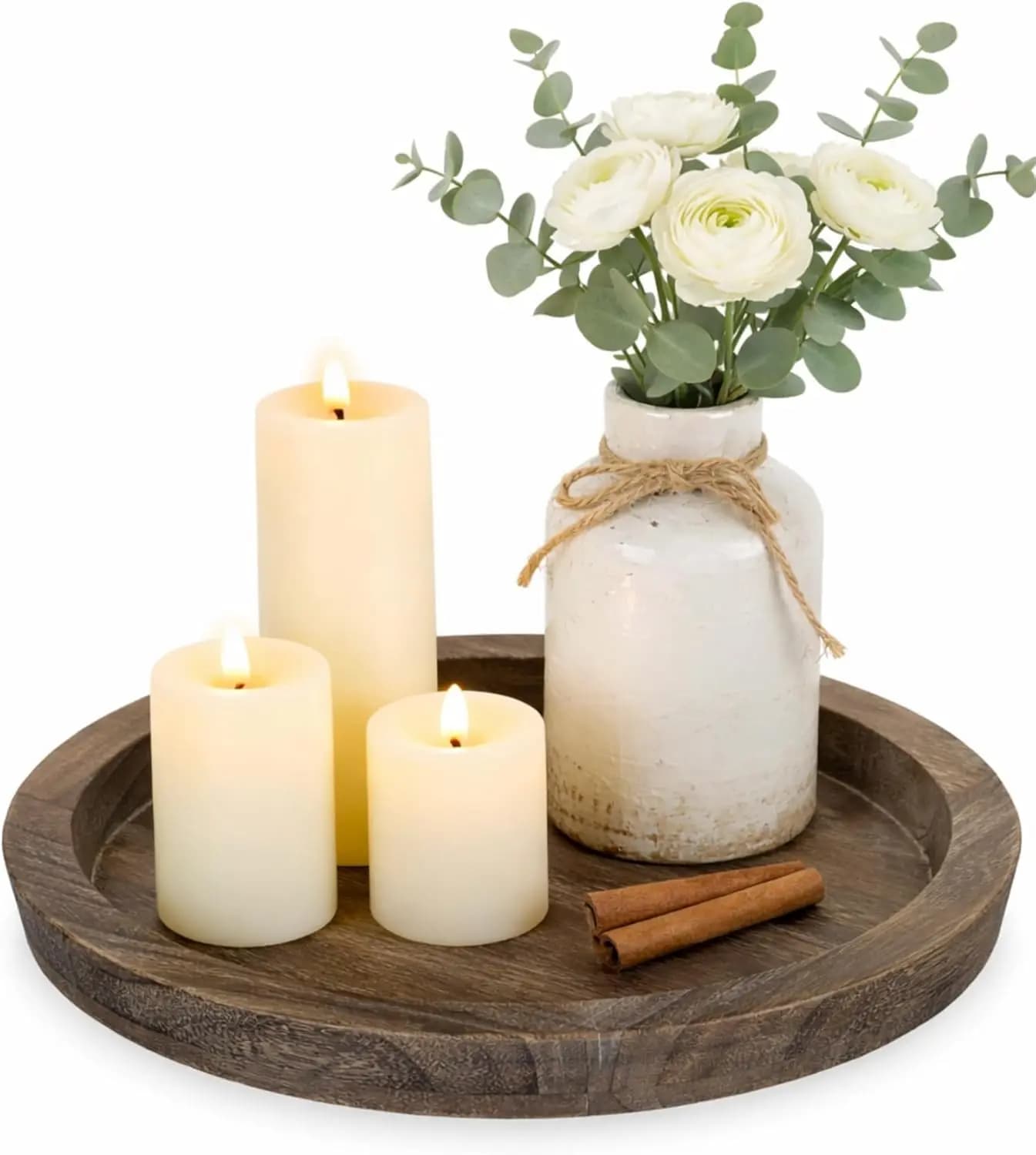 Candle Plate Holder Tray: Round Wood Decorative Candle Plate - Rustic Farmhouse CoffeeTable Decor - Tealight Pillar Trays for Ho