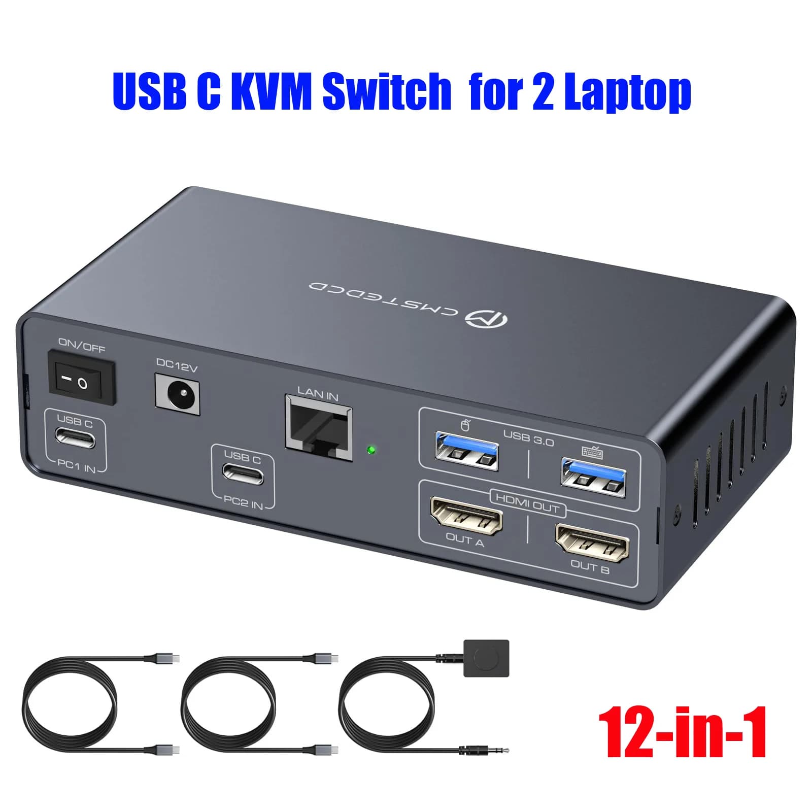 Docking station KVM USB C HDMI 4K60Hz Porte USB 3.2 da 10 Gbps Doppio monitor Porta Ethernet 1000 Mbps per 2 laptop