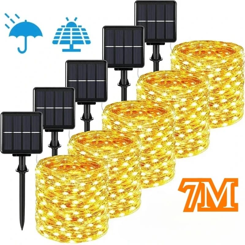 Aurooso 5m/7m Solar LED Light Outdoor Festoon Waterproof Garden Fairy String Lights for Wedding Christmas Party Tree Decoration