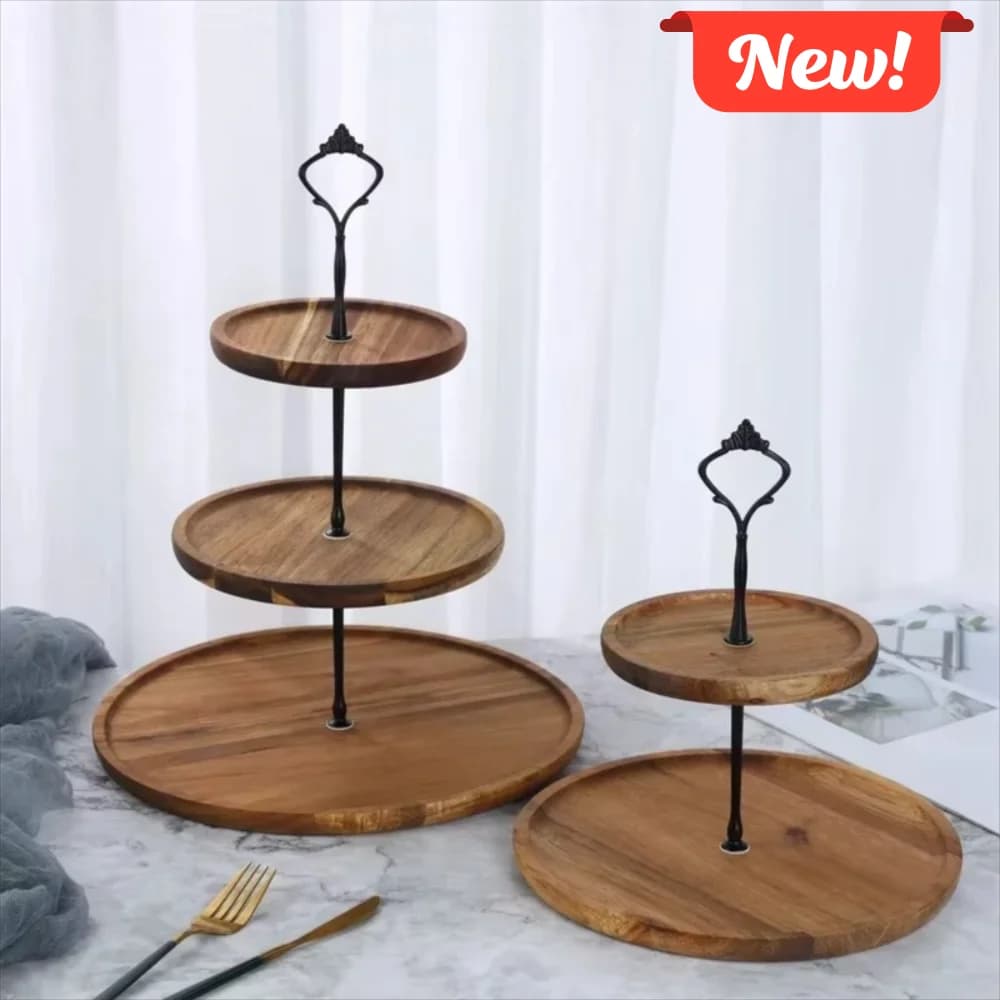 Nuovo Supporto per Torte in Legno a 2/3 Livelli, Elegante Piatto per Snack, Vassoio Multifunzione per Frutta Secca, Espositore per Dessert