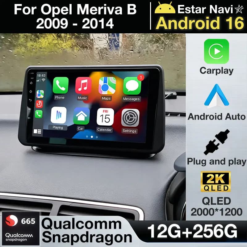 Autoradio Android 16 per Opel Meriva B 2009-2014 con Carplay, Navigatore GPS, Schermo Multimediale, Lettore Video e TV