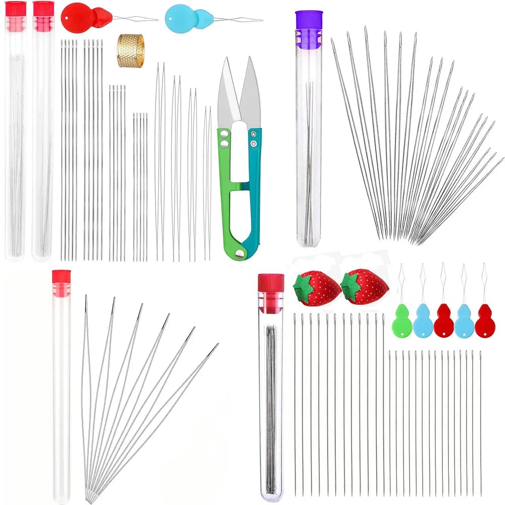 Set di aghi per perline con aghi in acciaio curvo ad apertura centrale per accessori artigianali per cucire con ago dritto con perline