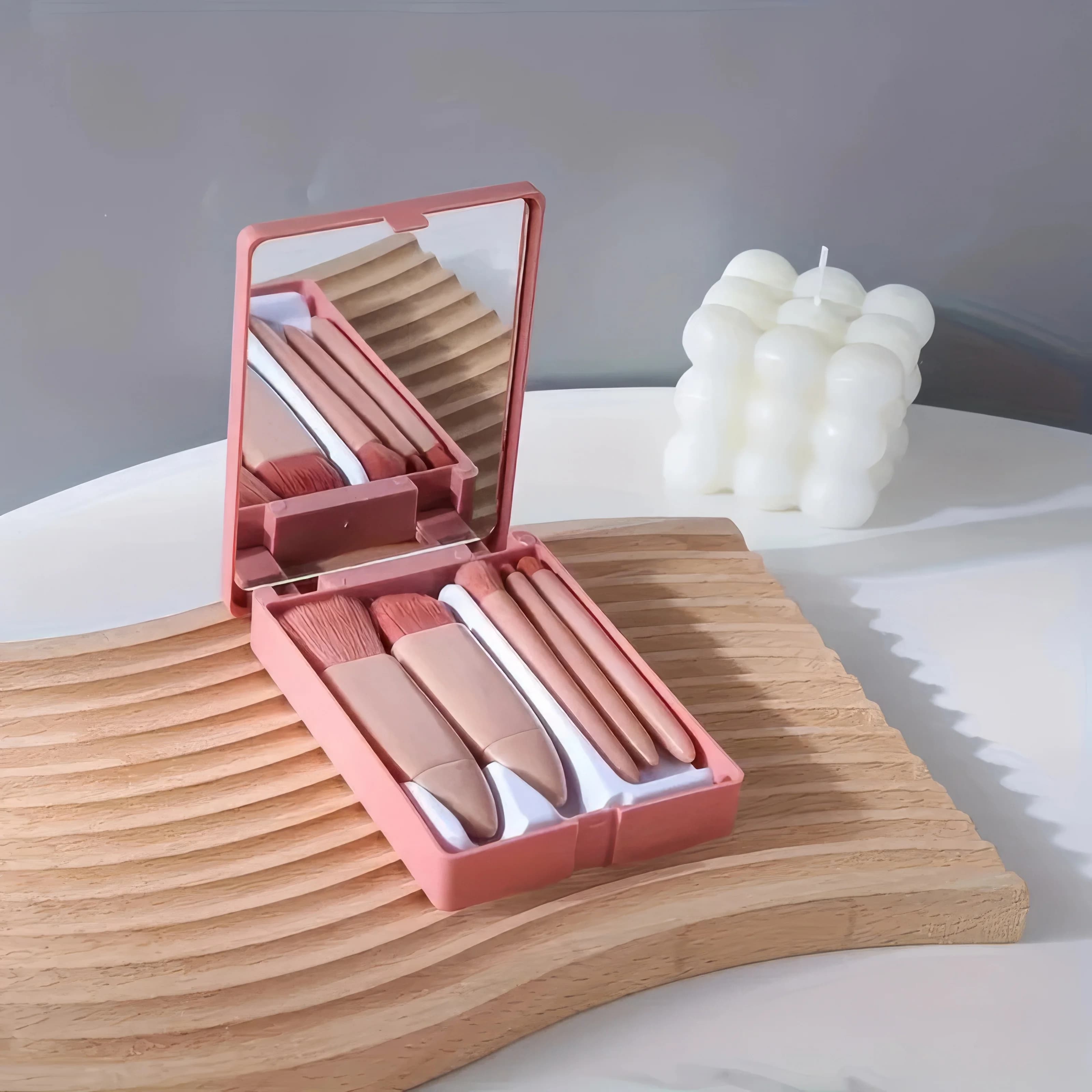Set di Pennelli da Trucco, Rosa Antico, Pennello per Fondotinta, Correttore, Ombretto, Sfumatura, Setole Morbide, Kit da Viaggio, Confezione Regalo