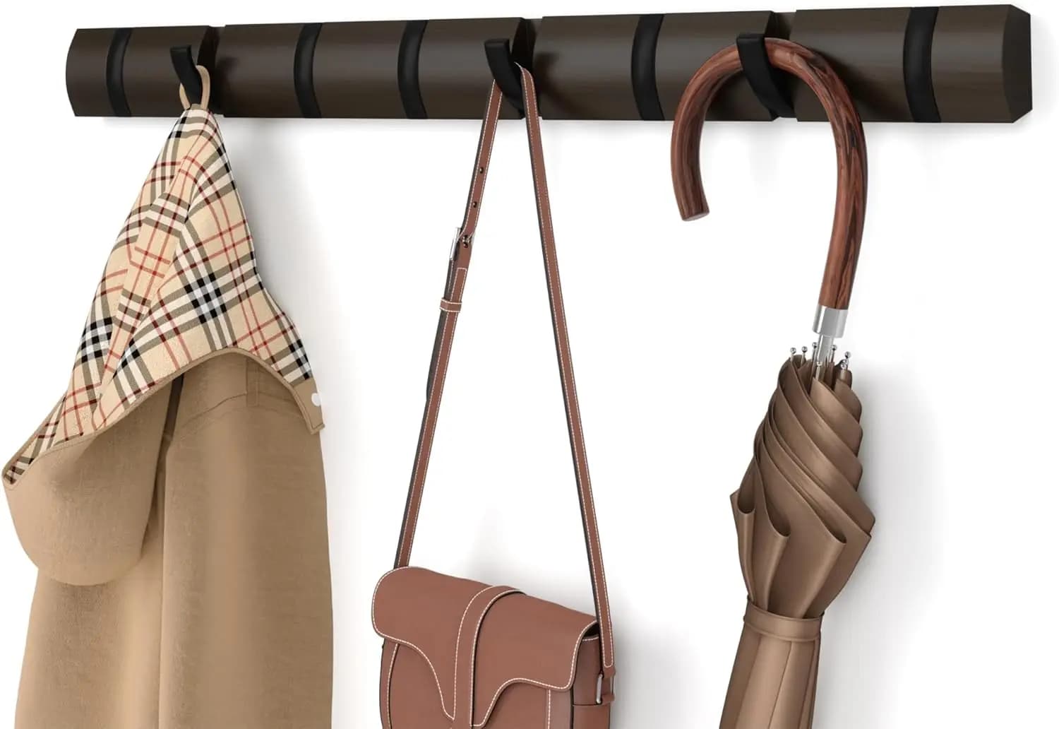Wall Mounted Coat Rack with 8 Hooks, Space Saving Retractable Design for Hats Jackets Bags Entryway Mudroom Bathroom Bedroom