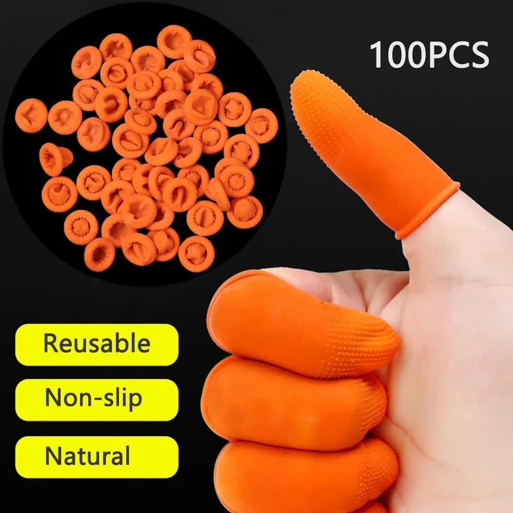 100PCS Cleaning Accessories Natural Latex Fingertip Protective Orange Finger Cots Protector Gloves Rubber Gloves Finger Cover