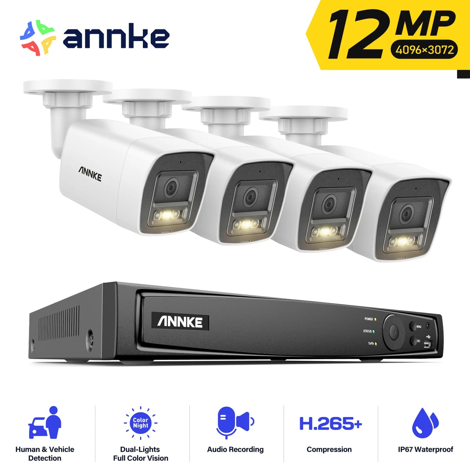 ANNKE 4K POE 8CH NVR video surveillance system with security cameras 8MP 12MP CCTV Audio recording IP camera Two-way audio
