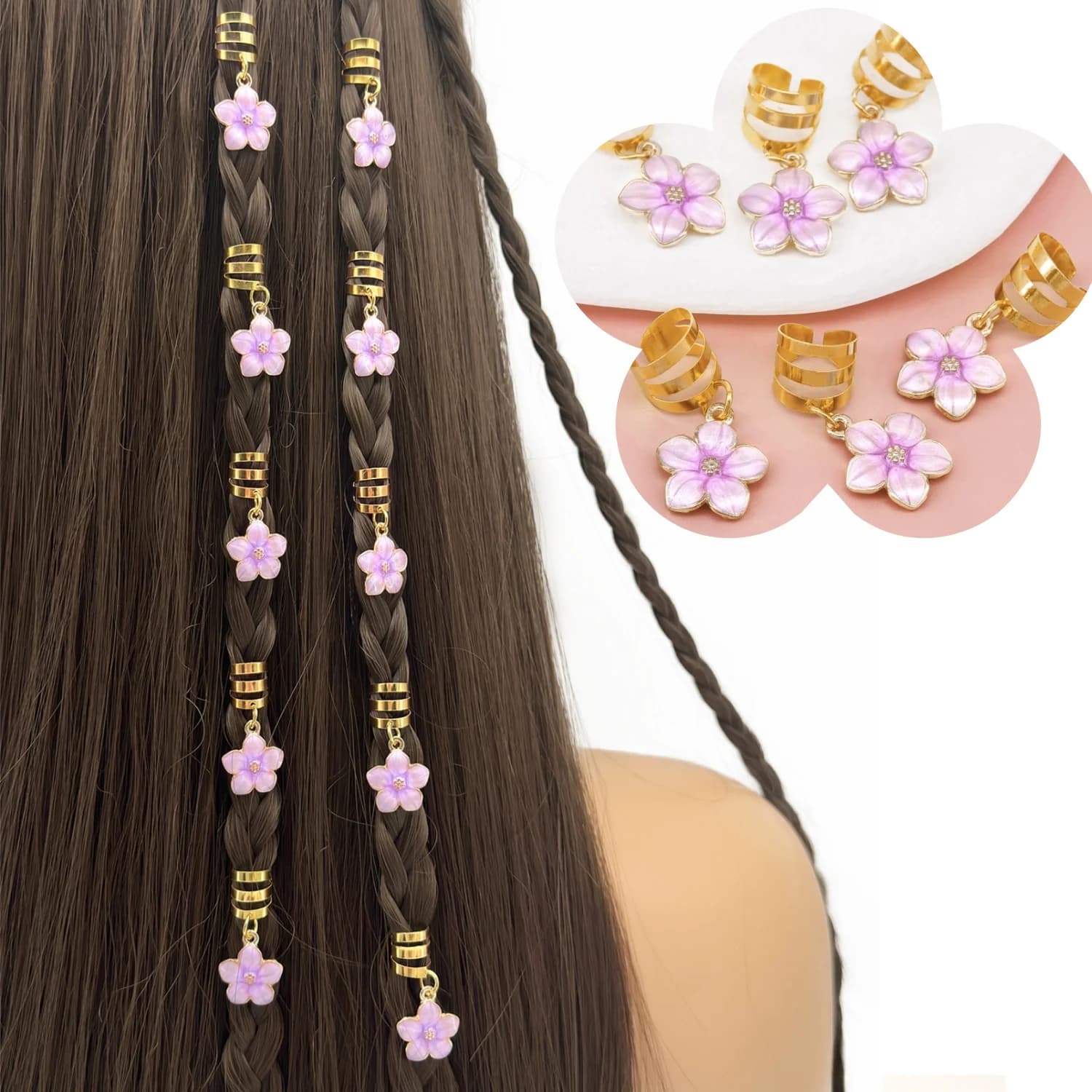6pcs Flower Decor Hair Clip, Dreadlocks Beads Hair Braid Rings Clips Dread Decoration/Accessories Jewelry Music festival