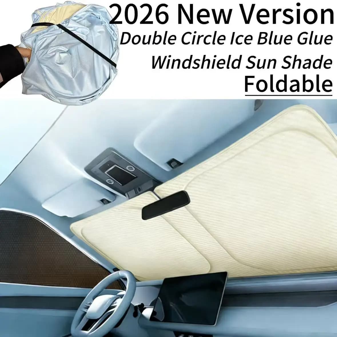 Nuovo Parasole Auto 2026 Aggiornato a Doppia Faccia Blu Ghiaccio con Colla alla Menta, Pieghevole e Portatile con Borsa per il Trasporto, Facile da Installare