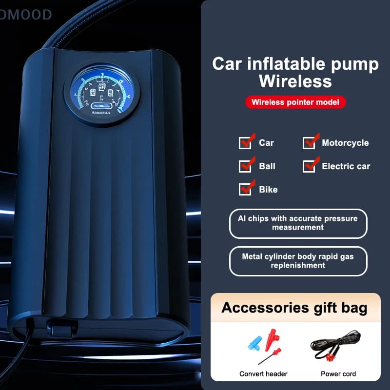 Compressore d'aria compatto ricaricabile - Pompa d'aria portatile per gonfiaggio di pneumatici con funzione di gonfiaggio rapido per moto e palla