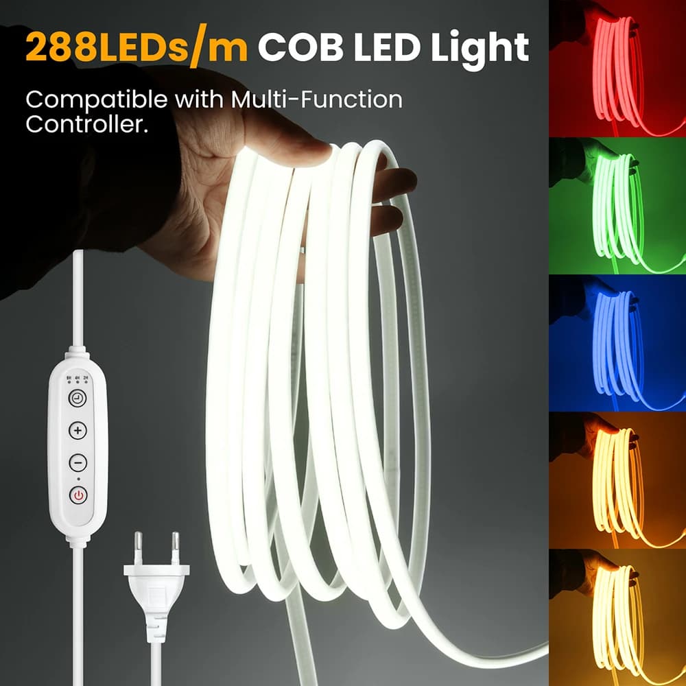 Striscia LED Neon COB Dimmerabile 220V in 10 Colori, 288 Luci con Interruttore e Timer, Impermeabile, Retroilluminazione per Cucina e Soggiorno