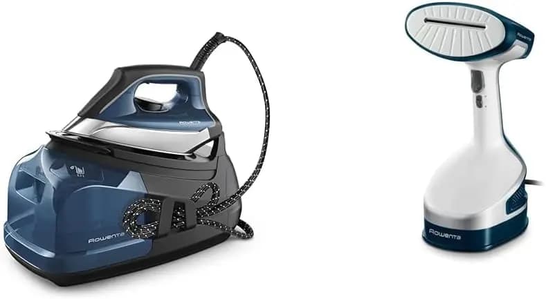 Professional Steam Station and Handheld Garment Steamer with Stainless Steel Soleplate, 25-Second Heat-Up, 6.7-Ounce Water Tank, for Clothes, Cotton Fabrics