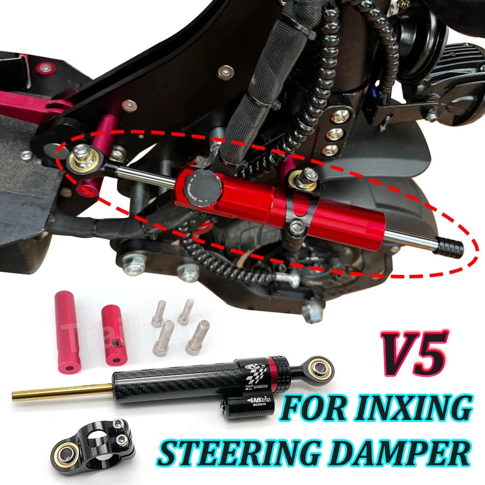 Electric Scooter Steering Damper Bracket Support Kit, Inxing V5 CNC, Carbon Fiber Stabilizer, Adjustable