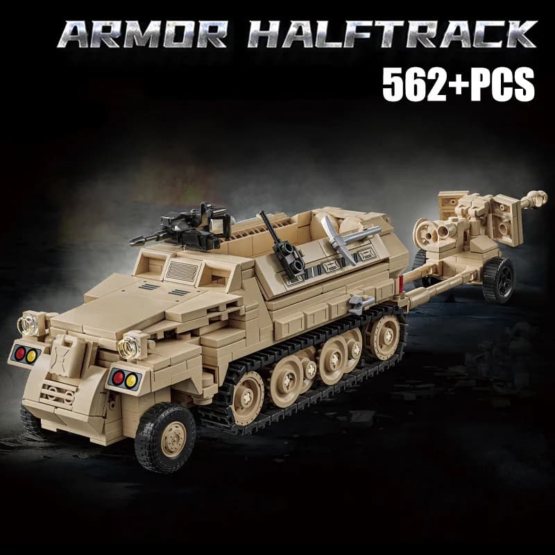 Militare WW2 Armatura Halftrack Veicolo Building Blocks Mattoni MOC Soldati SWAT Trasporti blindati Anti-Tank Pistola Giocattoli Per I Regali Dei Bambini
