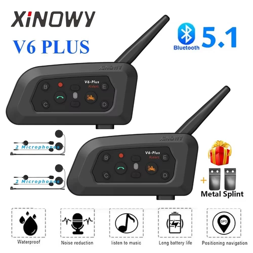 XINOWY V6 Plus Motorcycle Helmet Bluetooth Headset Intercom 1200M Interphone Communicator Waterproof 6 Riders
