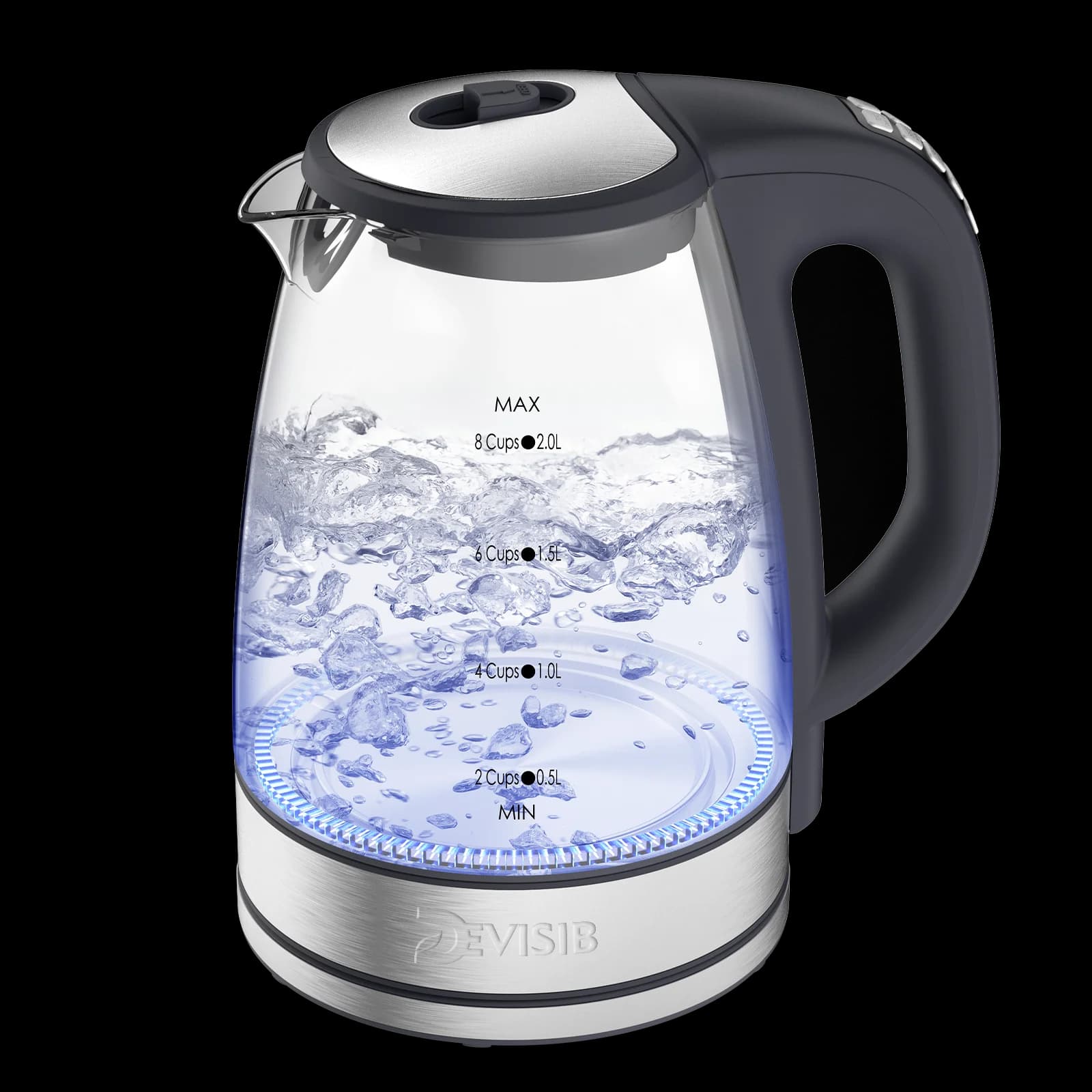 Bollitore Elettrico in Vetro DEVISIB 2.0L, 2200W Ebollizione Rapida, Controllo Temperatura, Mantenimento Calore 4 Ore, Bollitore per Tè e Acqua Calda