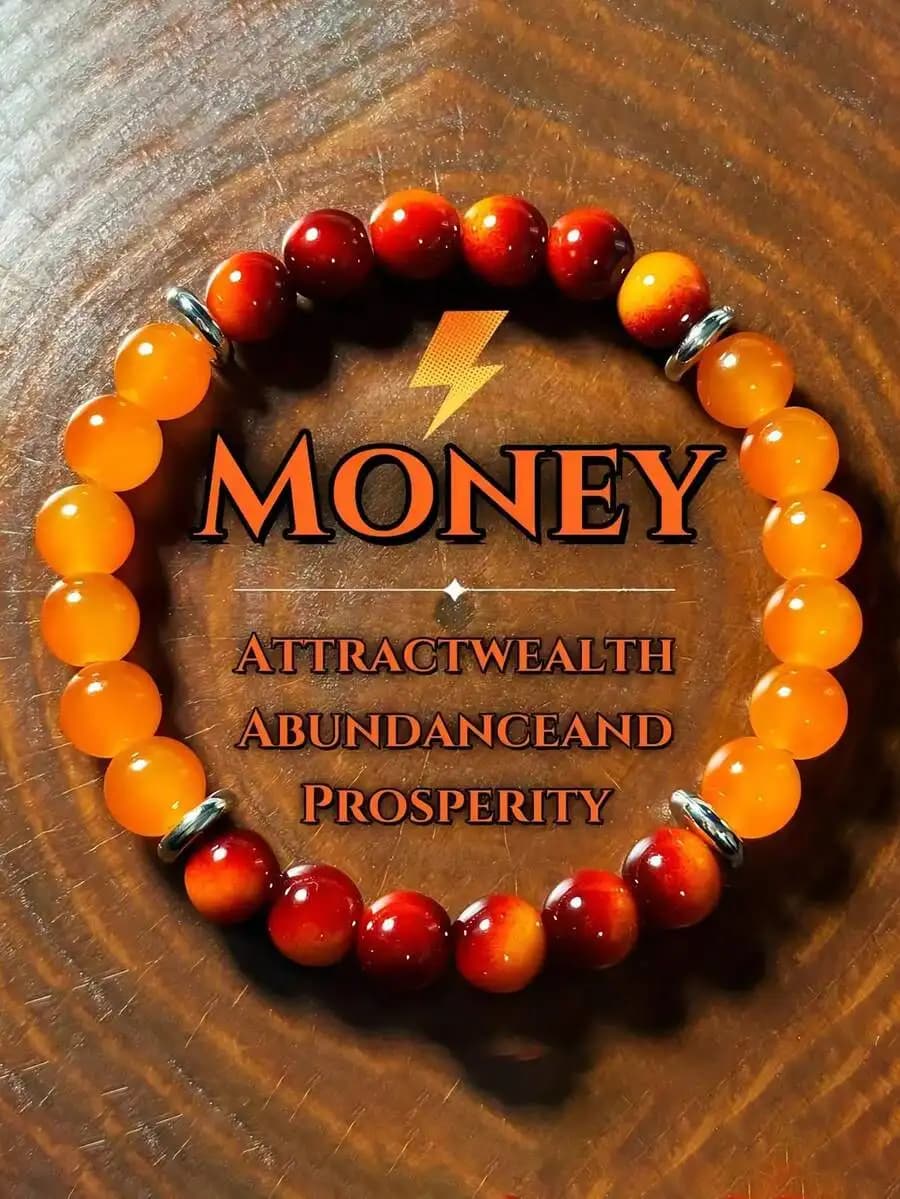 8mm Orange Quartz, Red Gradient, Wealth Gemstone Elastic Bracelet - Prosperity Blessing, Perfect Gift For Any Occasion