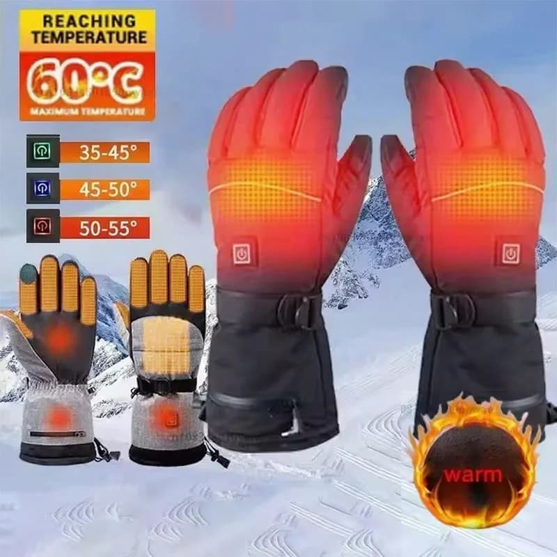 Guanti da moto riscaldati Guanti da sci per motoslitta caldi invernali Touch screen impermeabile Riscaldamento ricaricabile Guanti da moto termici