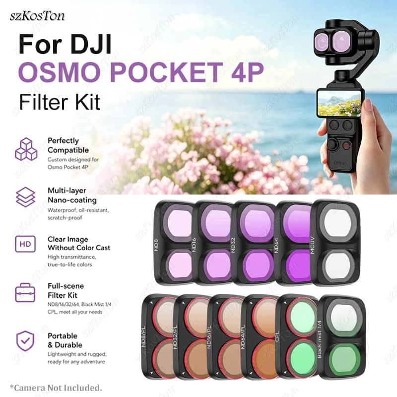 Lens Filter Kit for DJI Osmo Pocket 4P Camera UV CPL (ND8-64) Black Mist Filter Clip-on Quick-Release HD Gimbal Filters Set