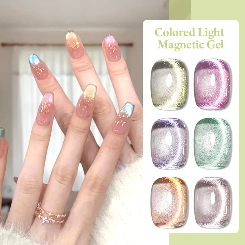 Smalto Semipermanente Magnetico Effetto Luce Colorata con Perline di Vetro e Glitter Sfumato, Gel UV Soak Off per Unghie, Forniture per Nail Art Fai da Te