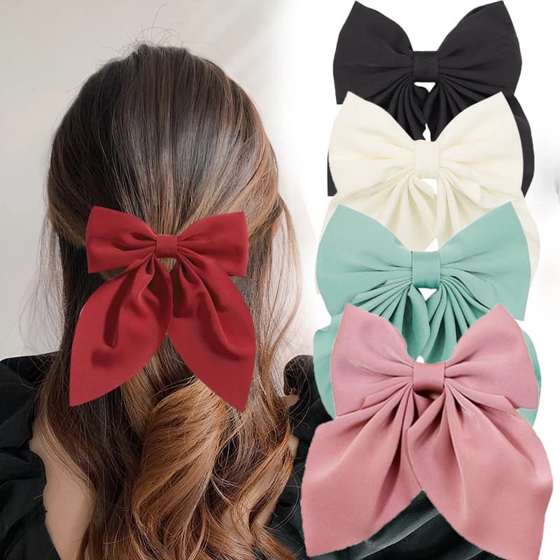 Fermagli per capelli a fiocco in raso tinta unita per ragazze, fermagli a farfalla per donne, fermagli a becco d'anatra, accessori per capelli per bambini