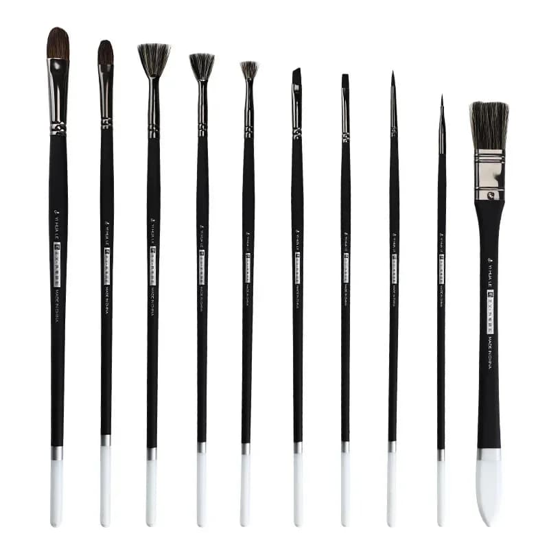 10 pcs Black and White Nylon weasel hair Multifunction Boxed paint Brush Comprehensive Set Birch pole acrylic painting supply