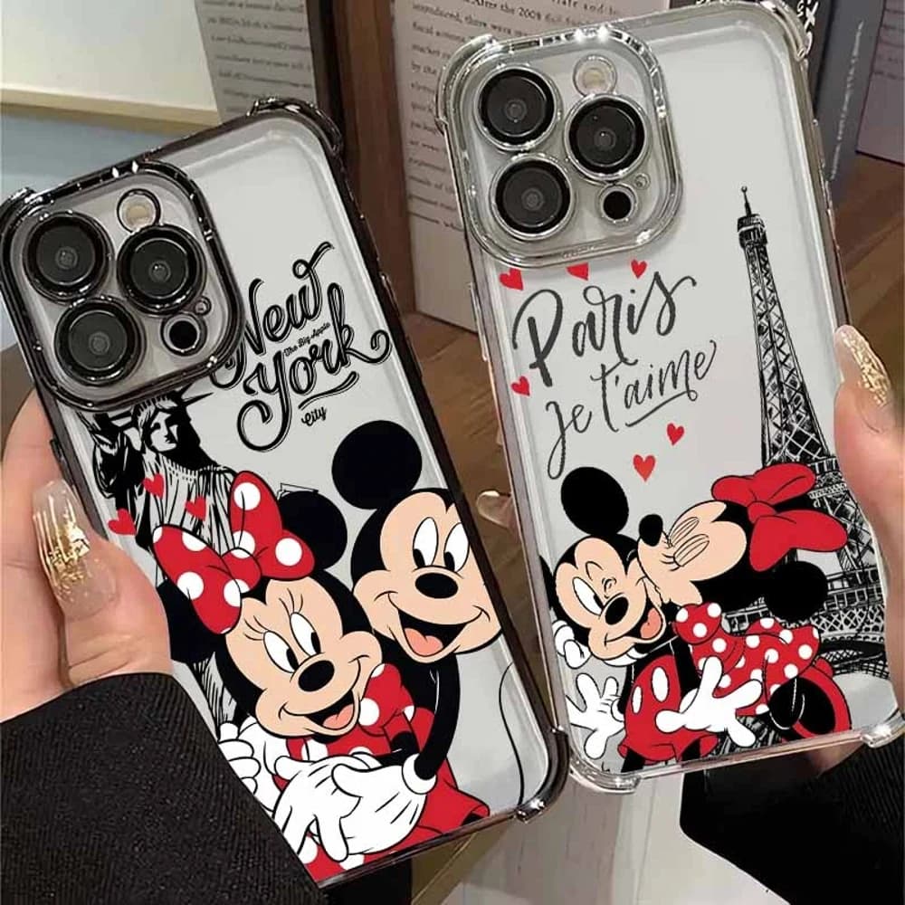 Mickey Minnie LOVE For iPhone 17 AIR 16E 16 15 14 13 12 11 XS Pro Max mini Plus Plating Anti-Fall Cool Phone Case