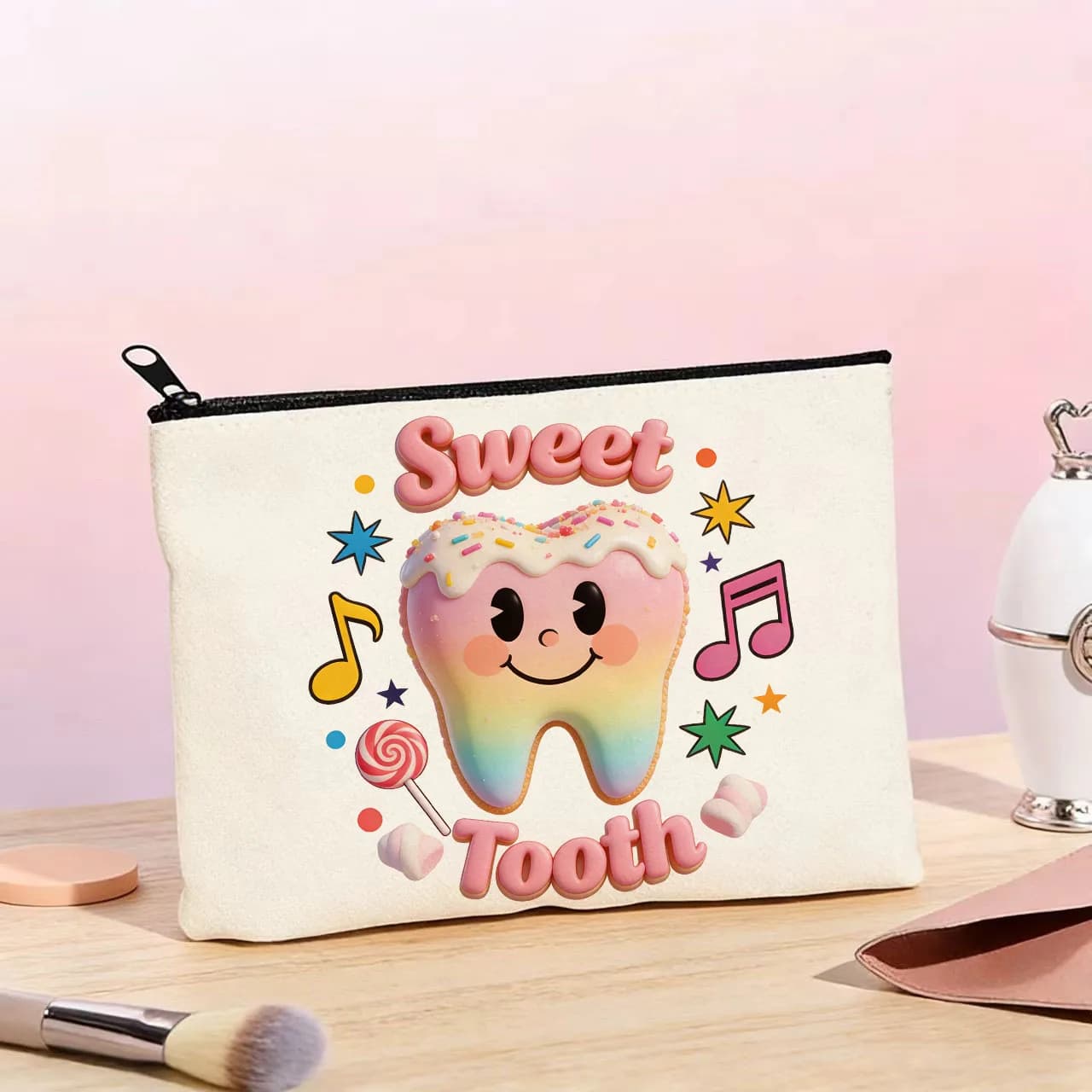 1 borsa da viaggio a tema denti, borsa per il trucco multiuso e astuccio per matite, adatta per viaggi e conservazione