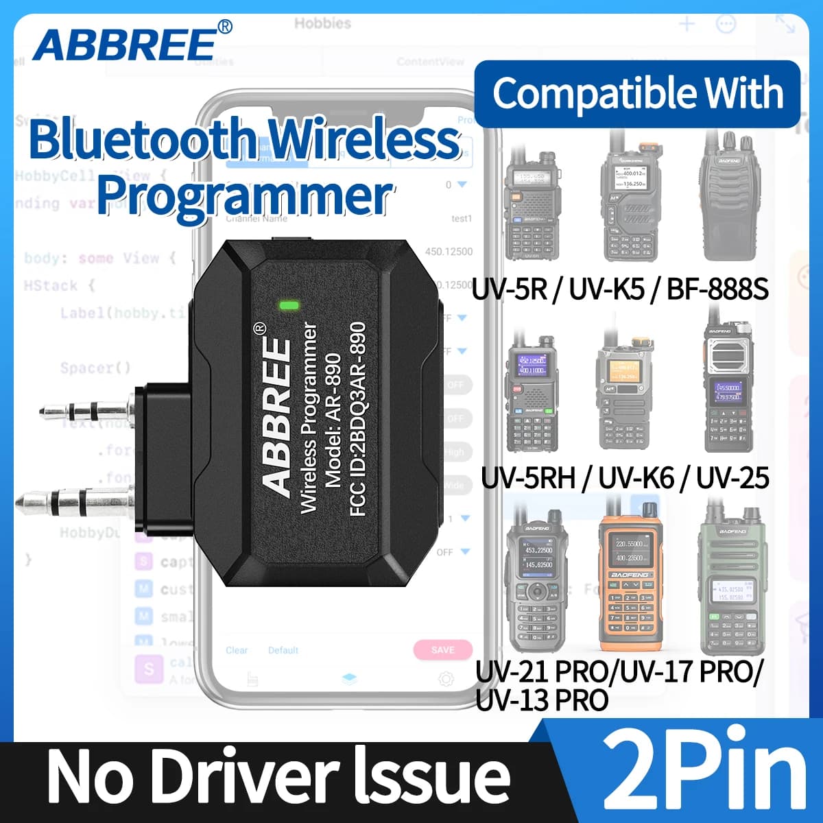Baofeng Programmatore wireless Bluetooth Nessun numero driver K-Plug per Baofeng UV-25 BF-888S UV-82 Quansheng UV-K5 UV-K6 Walkie Talkie