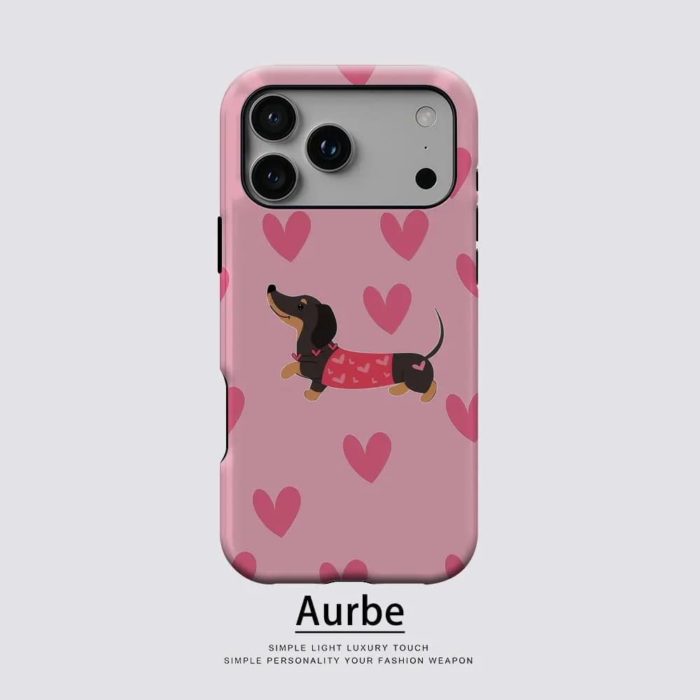 Aurbe Matte 2-in-1 Film Magsafe Case For iPhone 17 16 15 14 Plus 17 Pro Max Shockproof Hard Shell Valentine Dachshund Case
