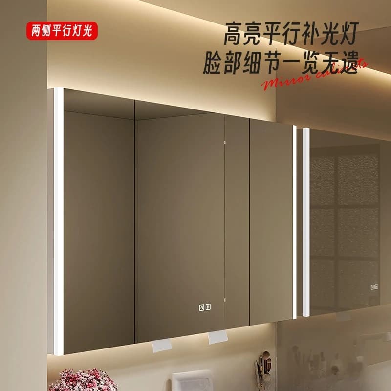 Stainless steel mirror cabinet white paint bathroom wall-mounted beauty storage with light