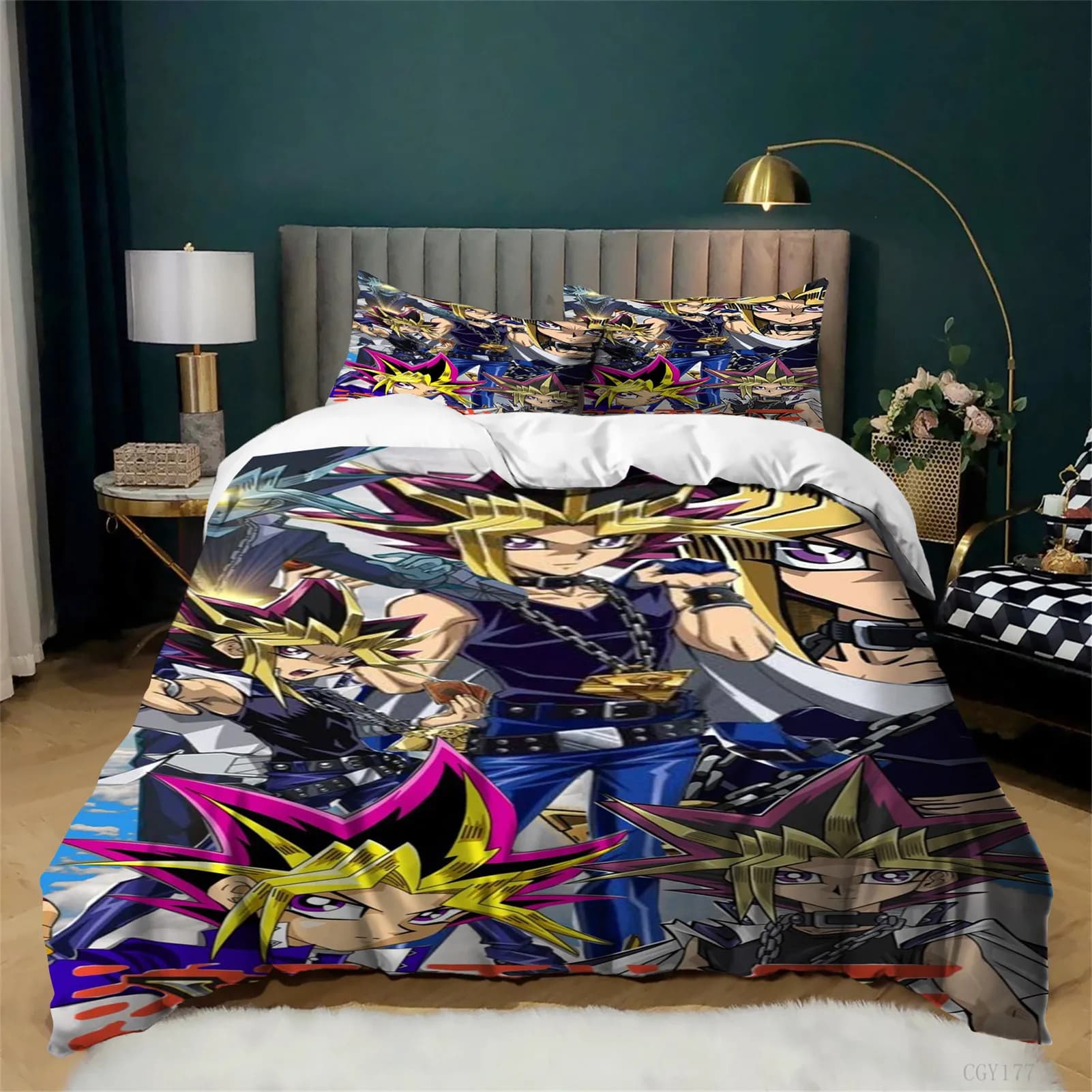 Yu-Gi-Oh! in 3D Light Curtain Set for Boys, Bed Linen Set for All Seasons, Ultra Soft, 3 Pieces, Children and Boys Chart Cover