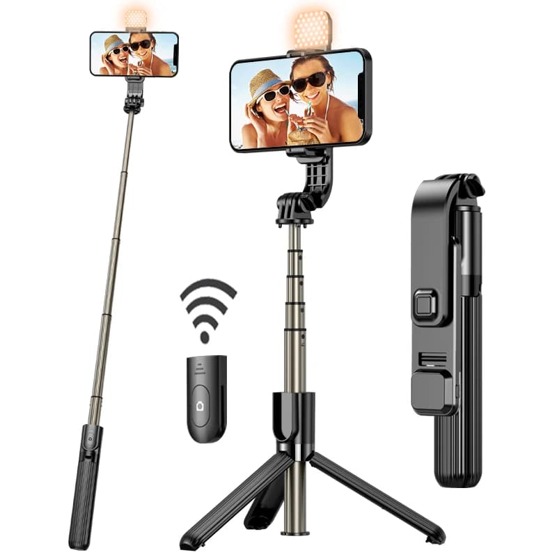 L03s 860mm Foldable Filling Light Tripod Selfie Stick Wireless Bluetooth Remote Stabilizer for iPhone Samsung Smartphone