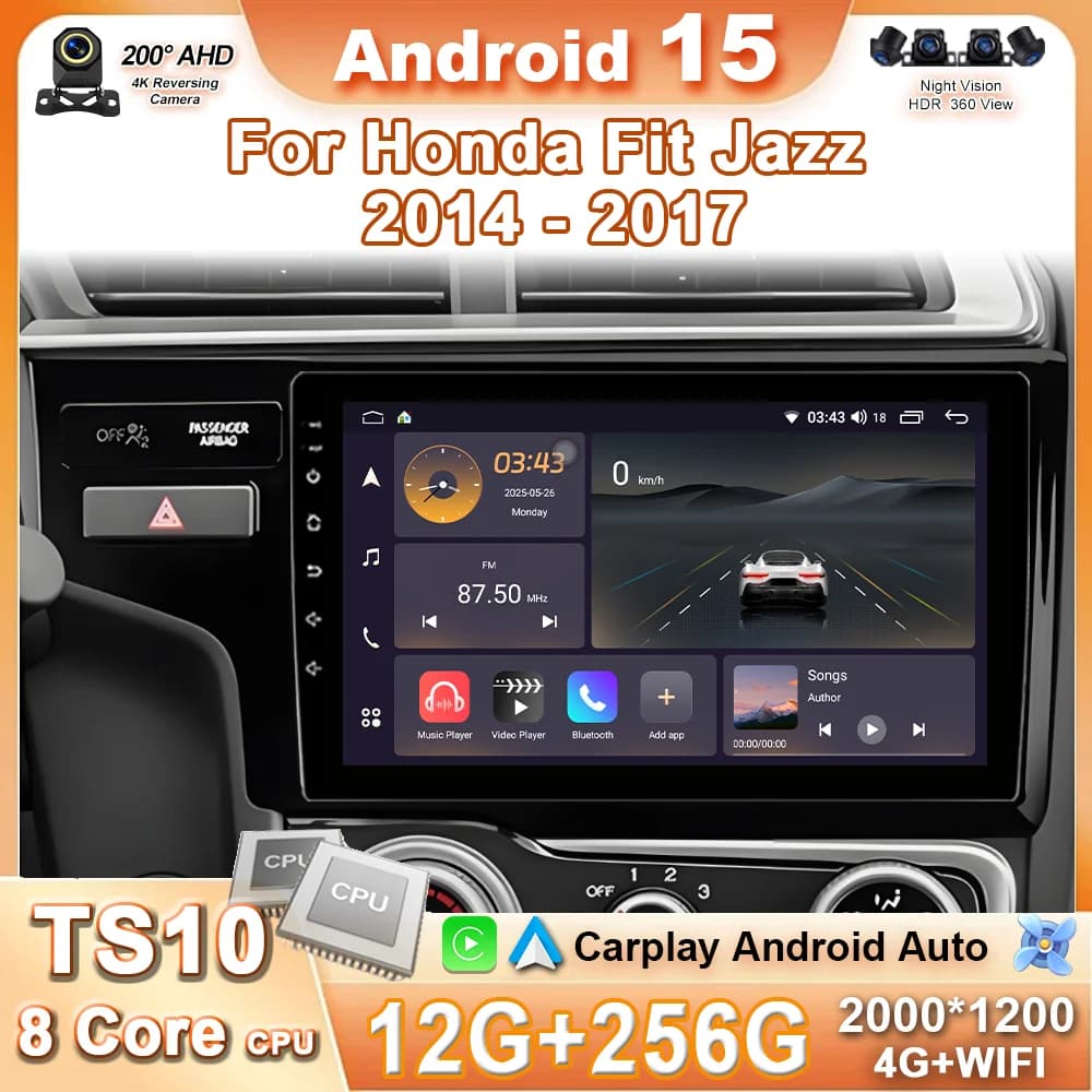 Android 15 Carplay Auto Car Radio Multimedia Player For Honda Fit Jazz 2014 2015 2016 2017 Autoradio GPS Stereo Head Unit 4G BT
