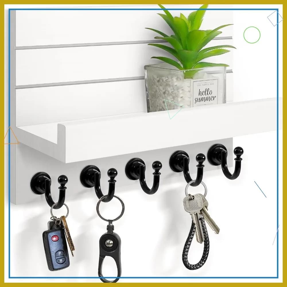 Portachiavi da parete con 5 ganci robusti per l'arredamento della cucina, ingresso, facile installazione, organizer per posta, bianco