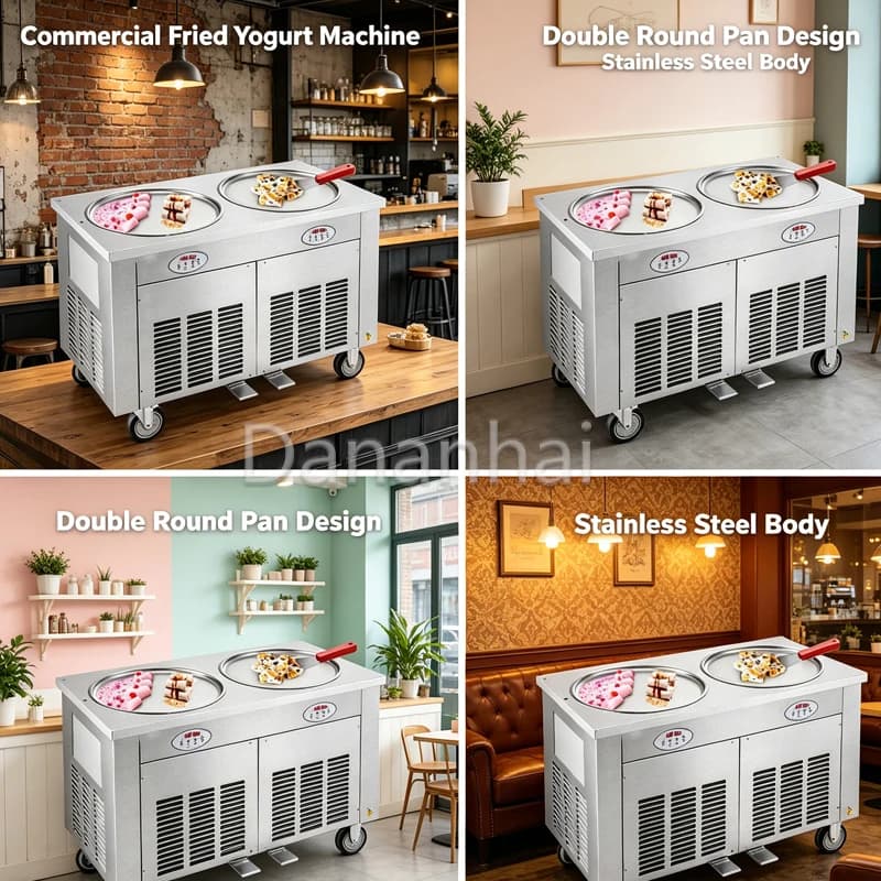 2026 New 2-Pan Fry Yogurt Machine Commercial Grade Durable Ice Cream Roll Former for Business Use