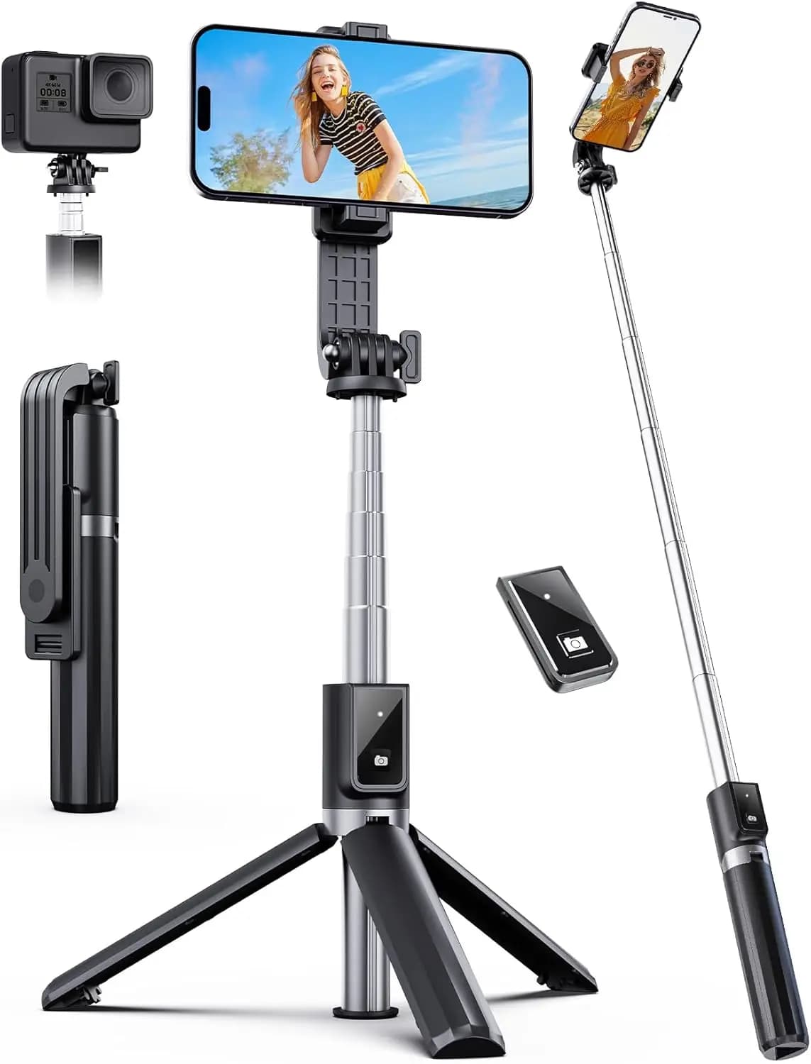 Treppiede per selfie con telecomando, estensibile a 360° ° Supporto Girevole per Telefono da 41,7 Pollici per Riprese Video Compatibile con iPhone Samsung Android