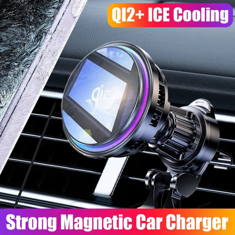 RGB Magnetic Wireless Car Charger Quick Charging Station With Ice Cooling For Phone Holder Magsafe iPhone 16 15 14 13 12 Pro Max