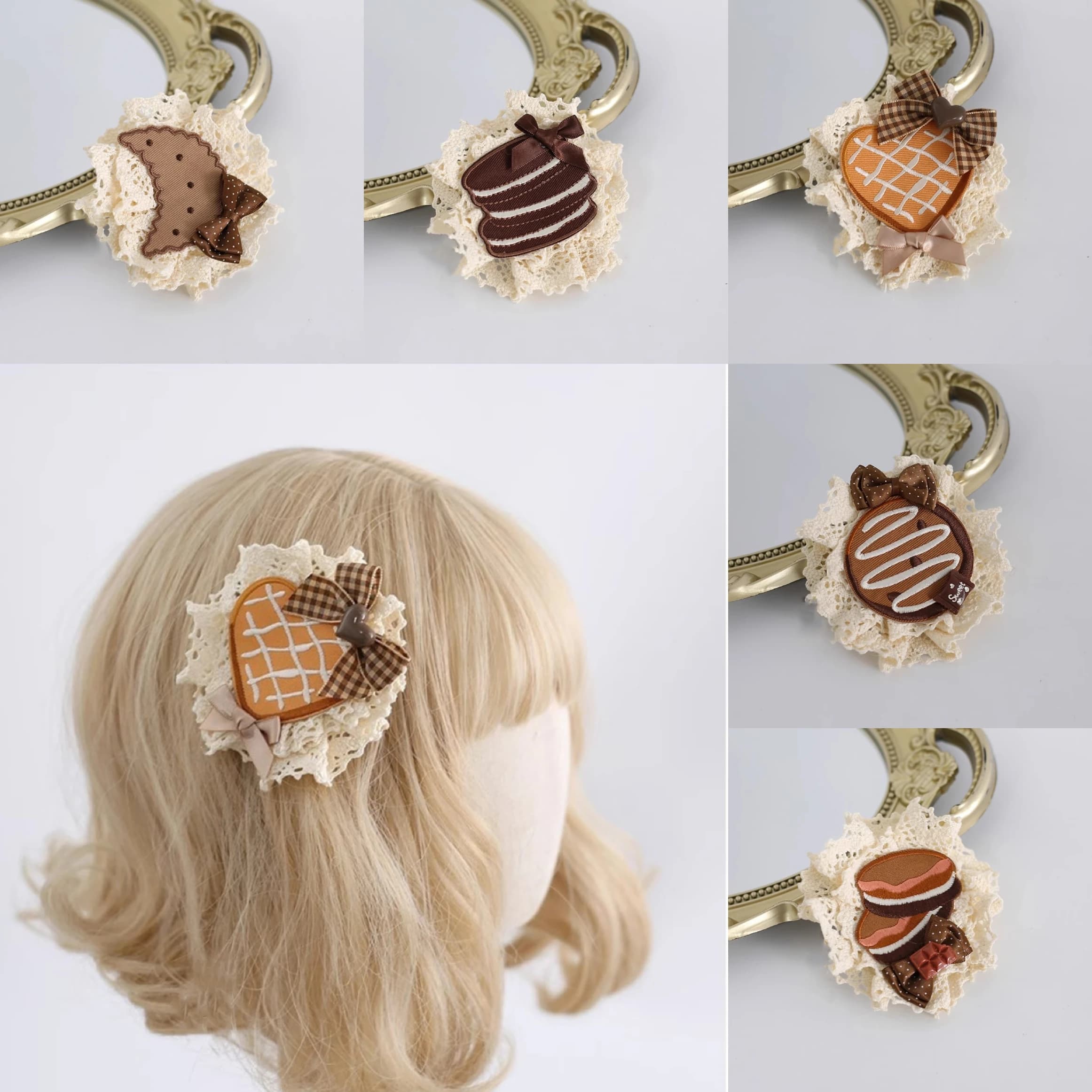 Originale fatto a mano menta cioccolato Lolita fermaglio per capelli tazza di carta torta piccolo fiocco fascia per capelli accessorio per capelli biscotto dolce fai da te
