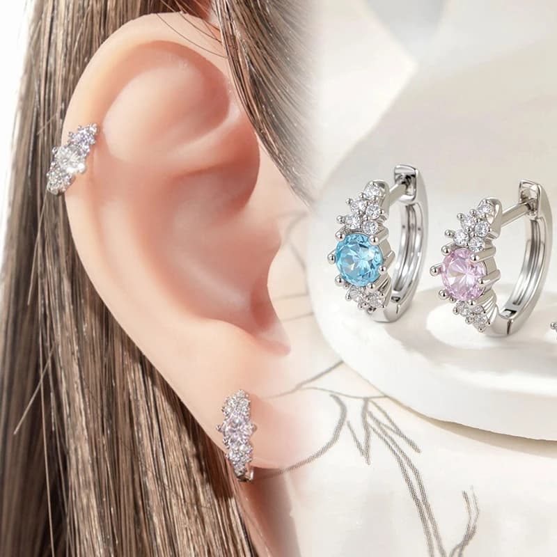 Curtain Earrings in Cubic Zirconia, Stainless Steel Earrings with CZ for Sensitive Earrings, Cartilagine, Helix, Shell